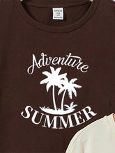 EZwear 3pcs Casual & Minimalistic Coconut Tree Printed Crop Sleeve T-Shirt With Loose Fit, Suitable For